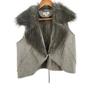 Cato Grey Beige Faux Fur Faux Suede Vest Jacket Sleeveless Medium Vegan Sz 18/20